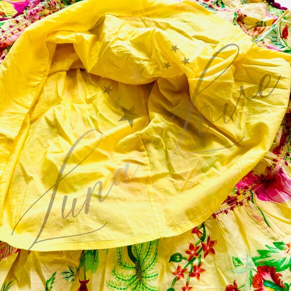 FARM RIO Delicate Fruit Garden Yellow Smocked Maxi Dress NWT - Picture 7 of 11